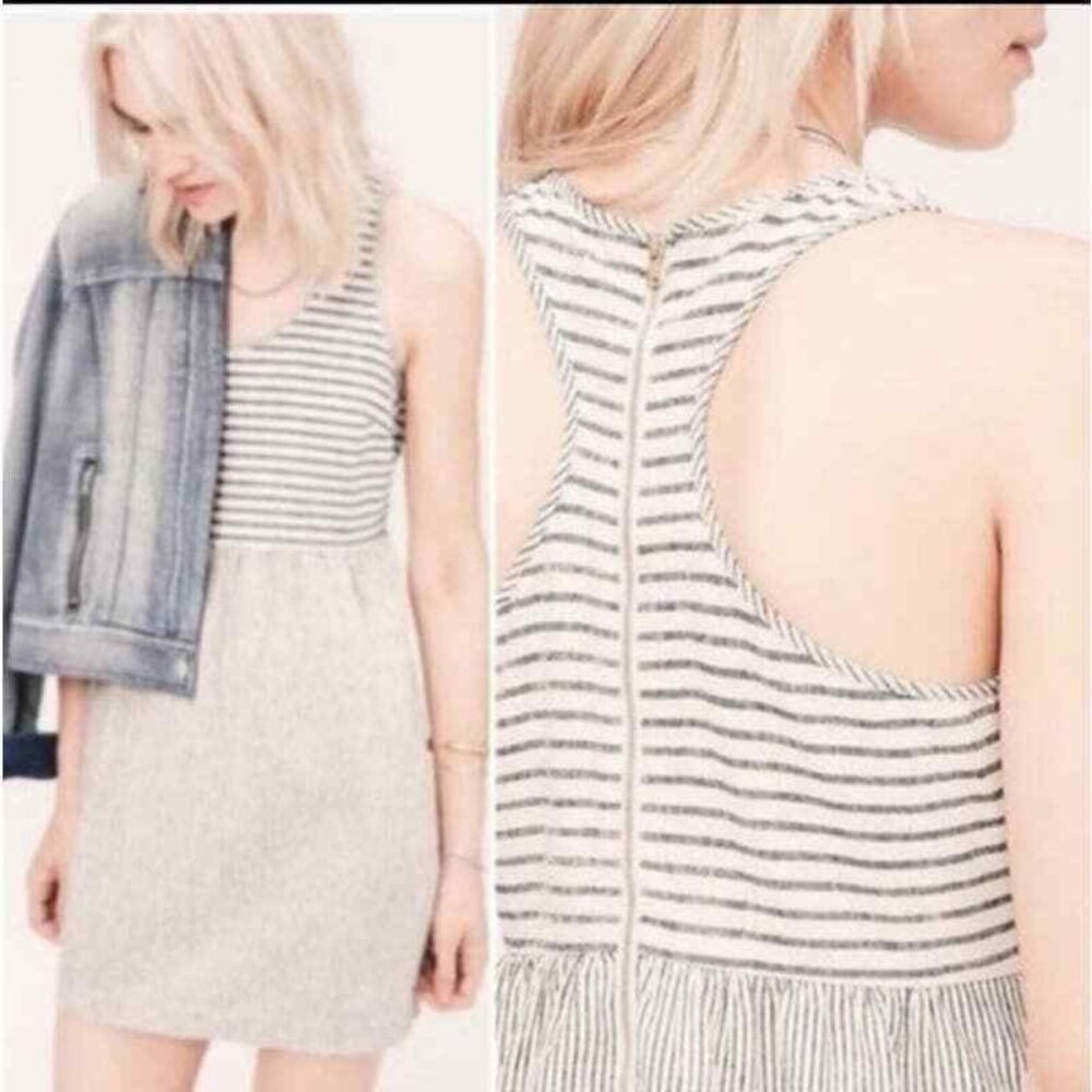 LOU & GREY Cream Striped Sleeveless Racerback A-Line Knee Length Dress Size 2